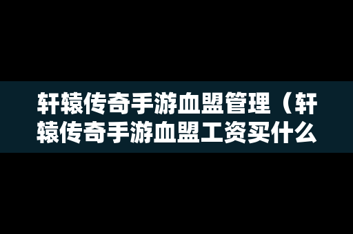 轩辕传奇手游血盟管理（轩辕传奇手游血盟工资买什么划算）