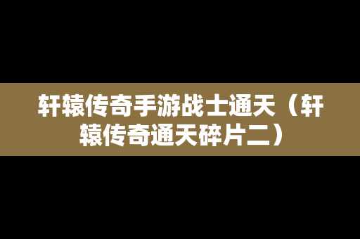 轩辕传奇手游战士通天（轩辕传奇通天碎片二）