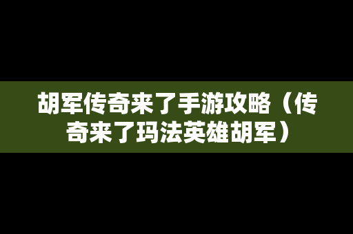 胡军传奇来了手游攻略（传奇来了玛法英雄胡军）