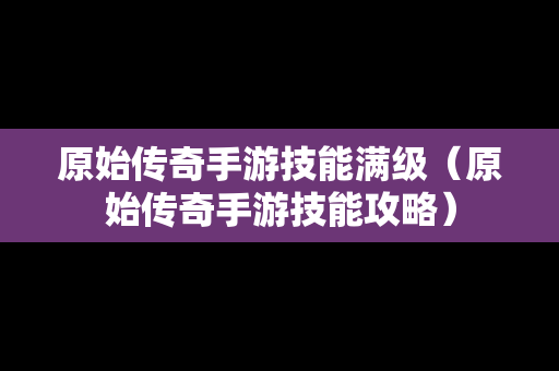 原始传奇手游技能满级（原始传奇手游技能攻略）