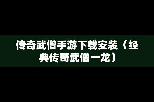 传奇武僧手游下载安装（经典传奇武僧一龙）