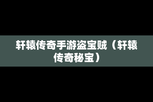 轩辕传奇手游盗宝贼（轩辕传奇秘宝）