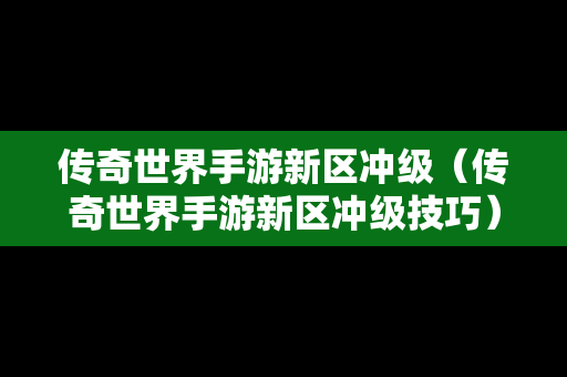 传奇世界手游新区冲级（传奇世界手游新区冲级技巧）