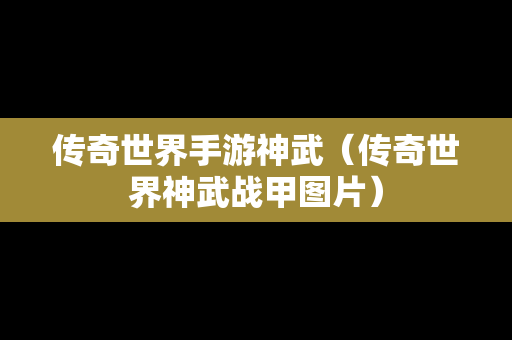 传奇世界手游神武（传奇世界神武战甲图片）