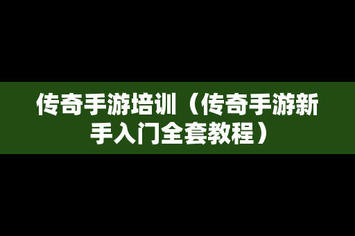 传奇手游培训（传奇手游新手入门全套教程）