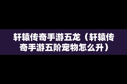 轩辕传奇手游五龙（轩辕传奇手游五阶宠物怎么升）