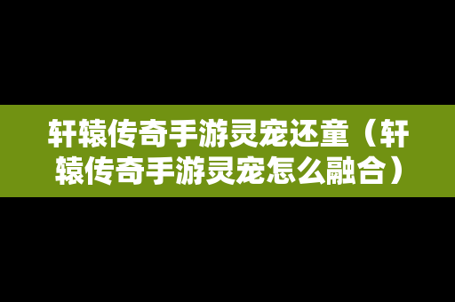 轩辕传奇手游灵宠还童（轩辕传奇手游灵宠怎么融合）