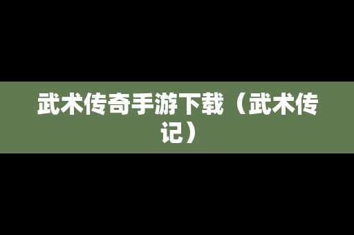 武术传奇手游下载（武术传记）